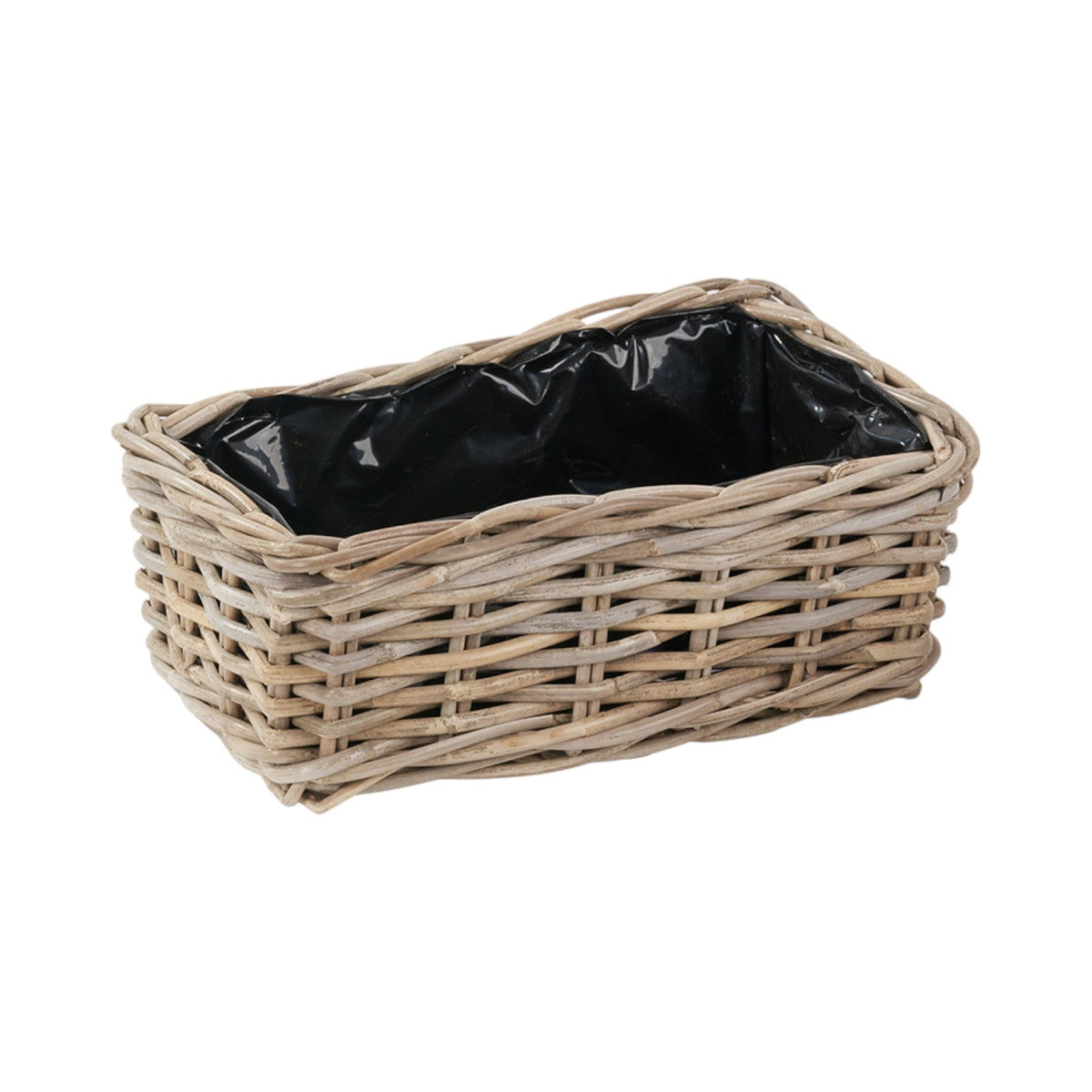 Set of 3 Indoor Outdoor Grey Kubu Rattan Rectangular Basket Planters
