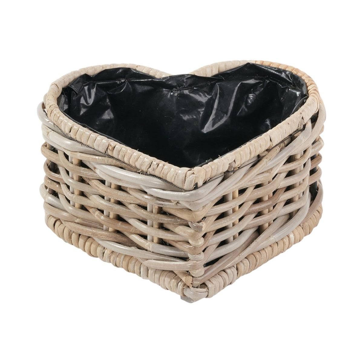 Indoor Outdoor Grey Kubu Rattan Heart Shaped Basket Planter