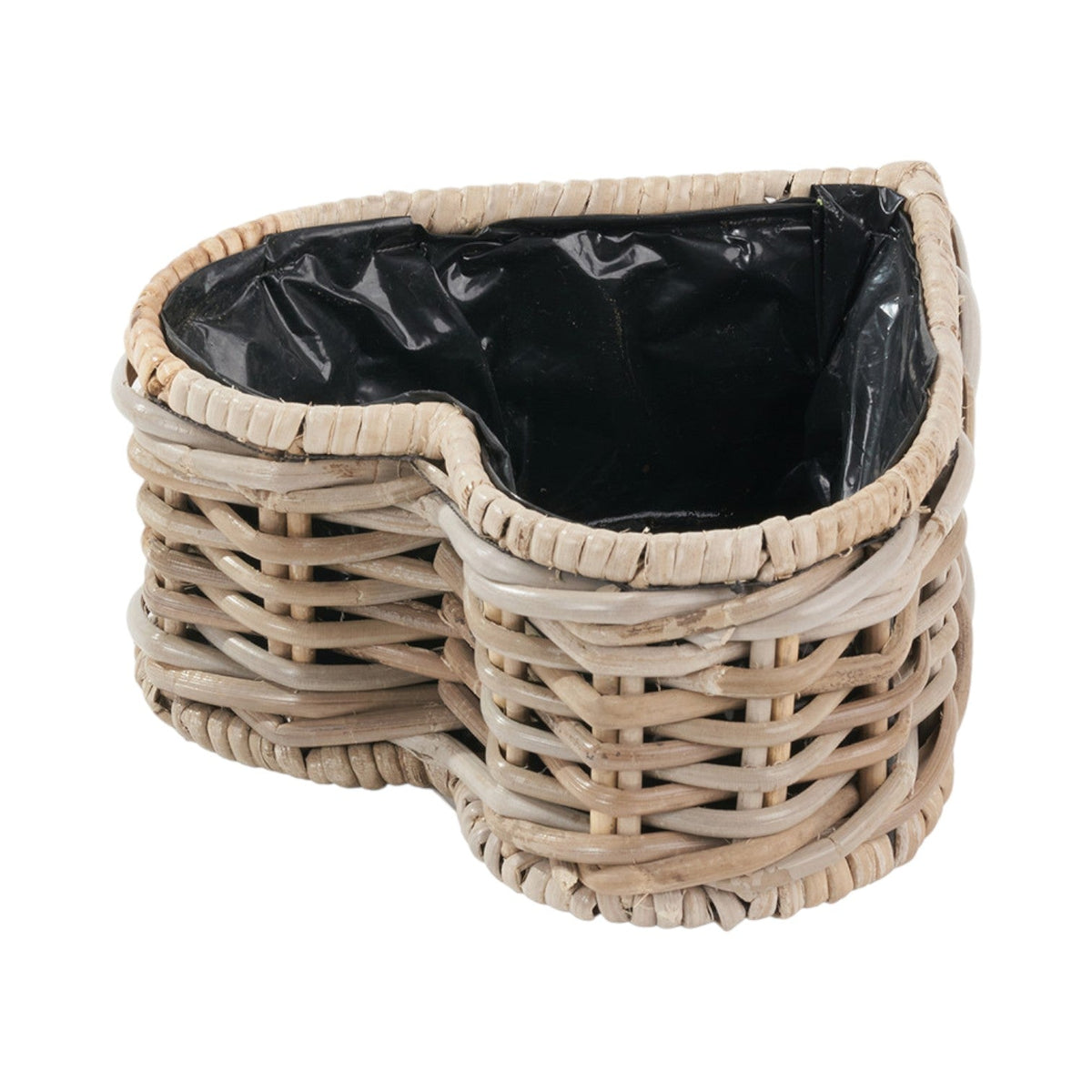 Indoor Outdoor Grey Kubu Rattan Heart Shaped Basket Planter