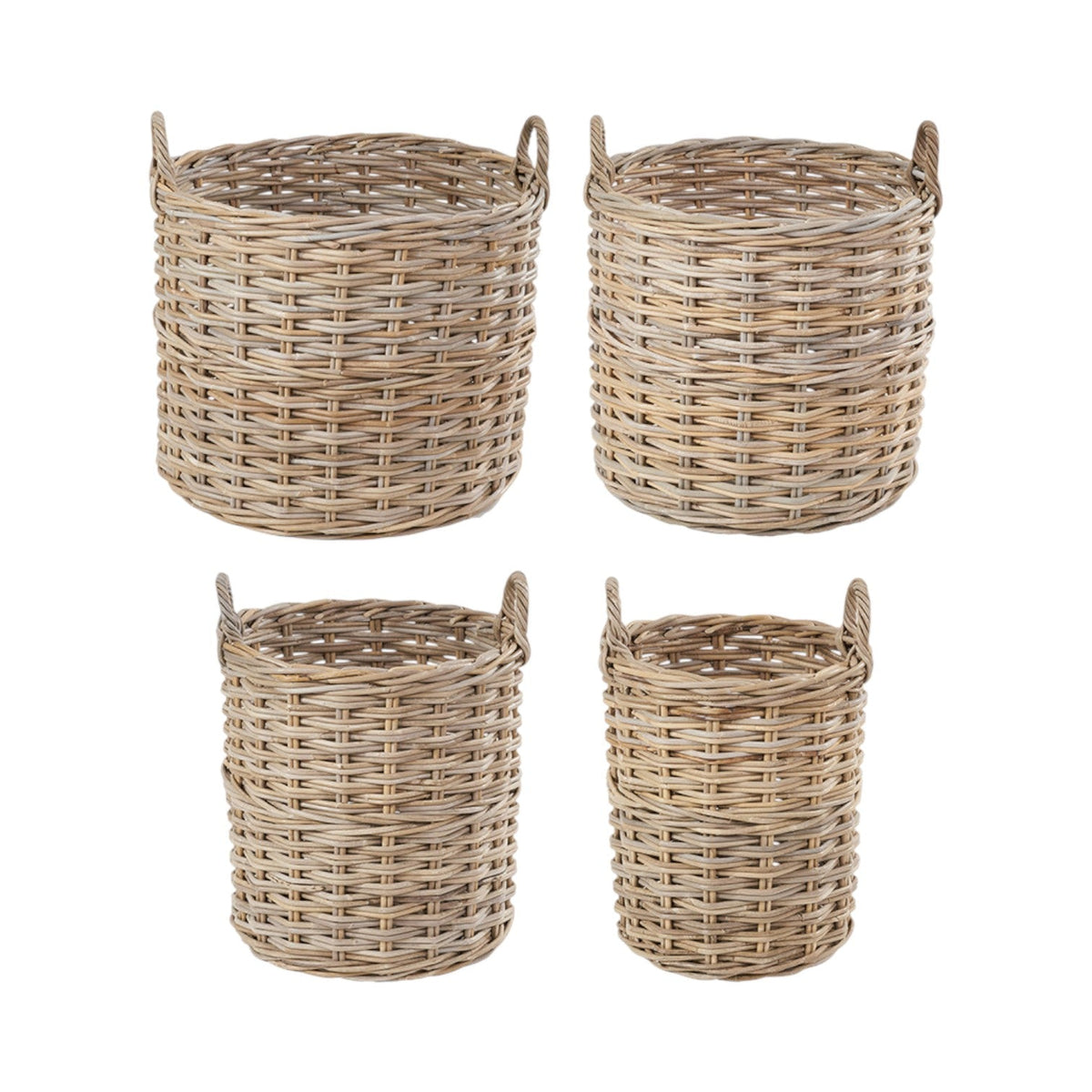 Set of 4 Grey Kubu Rattan Tall Round Storage Baskets