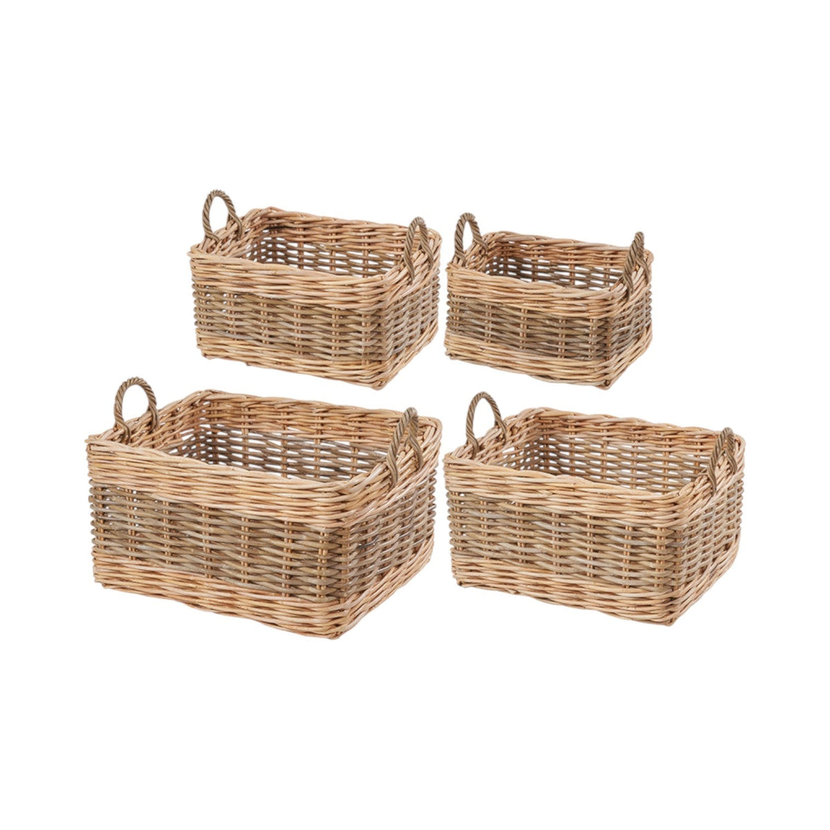 Set of 4 Grey and White Kubu Rattan Rectangular Storage Baskets