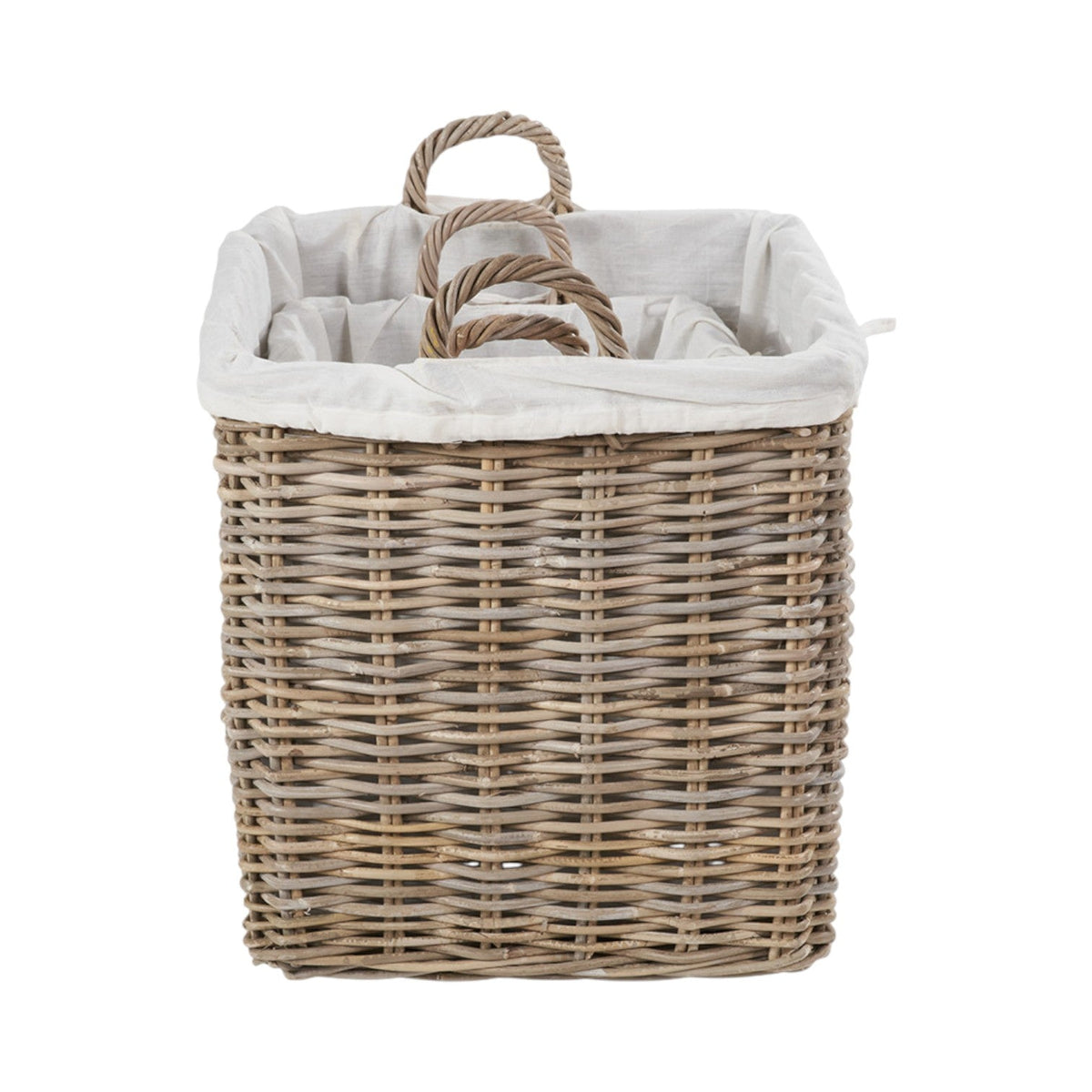 Set of 2 Grey Kubu Rattan Lined Square Log Baskets