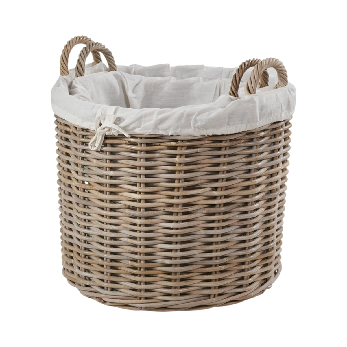 Set of 2 Grey Kubu Rattan Lined Round Log Baskets