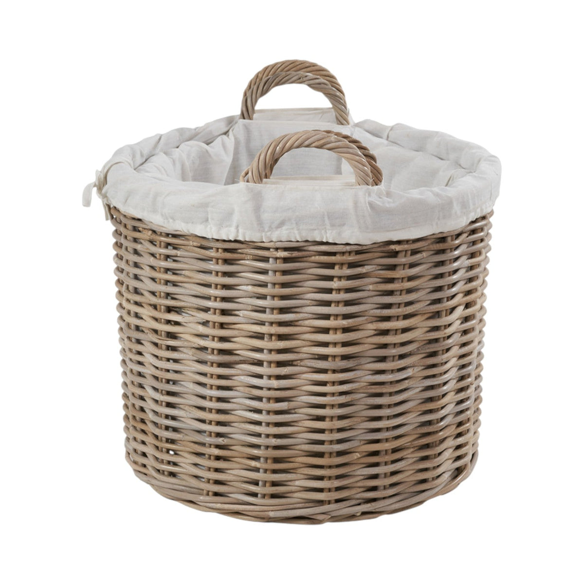 Set of 2 Grey Kubu Rattan Lined Round Log Baskets