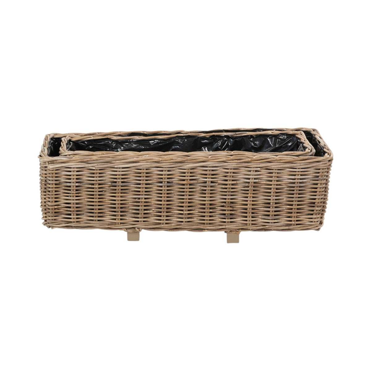 Set of 2 Indoor Outdoor Grey Kubu Rattan Basket Trough Planters