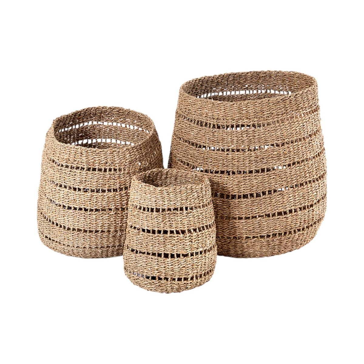 Set of 3 Seagrass Natural Round Baskets