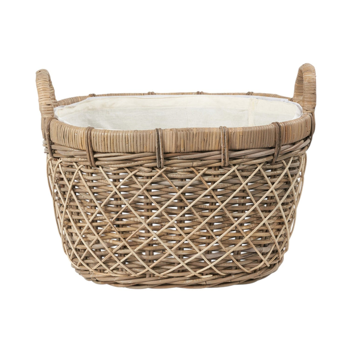 Brown Rattan Oval Handled Laundry Basket