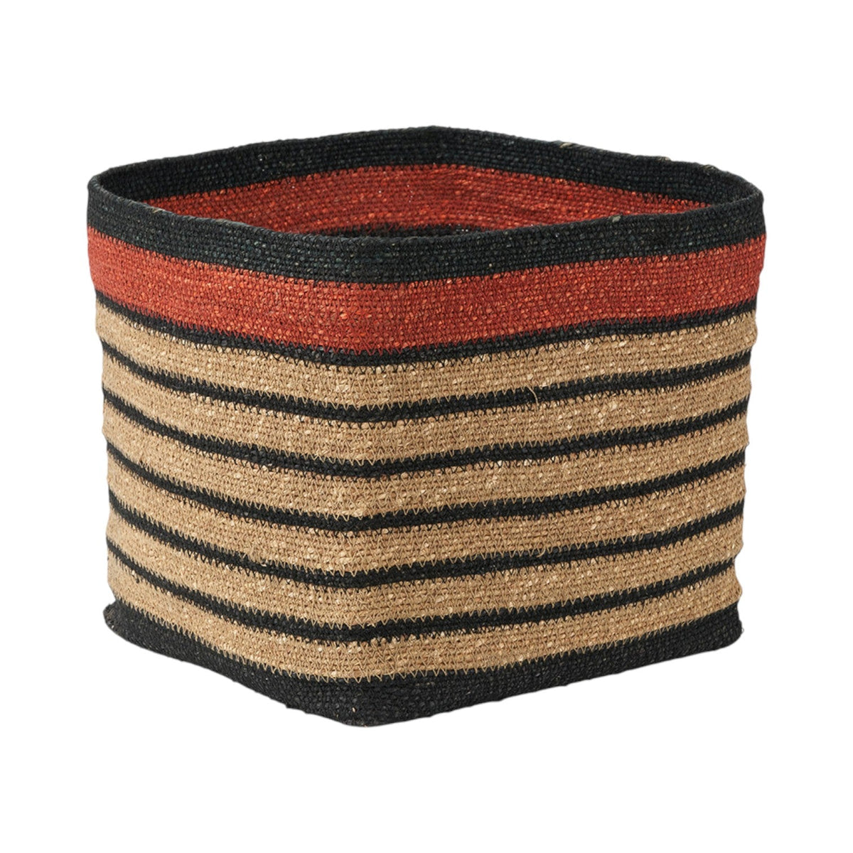 Seagrass Natural, Black and Terracotta Stripe Square Basket