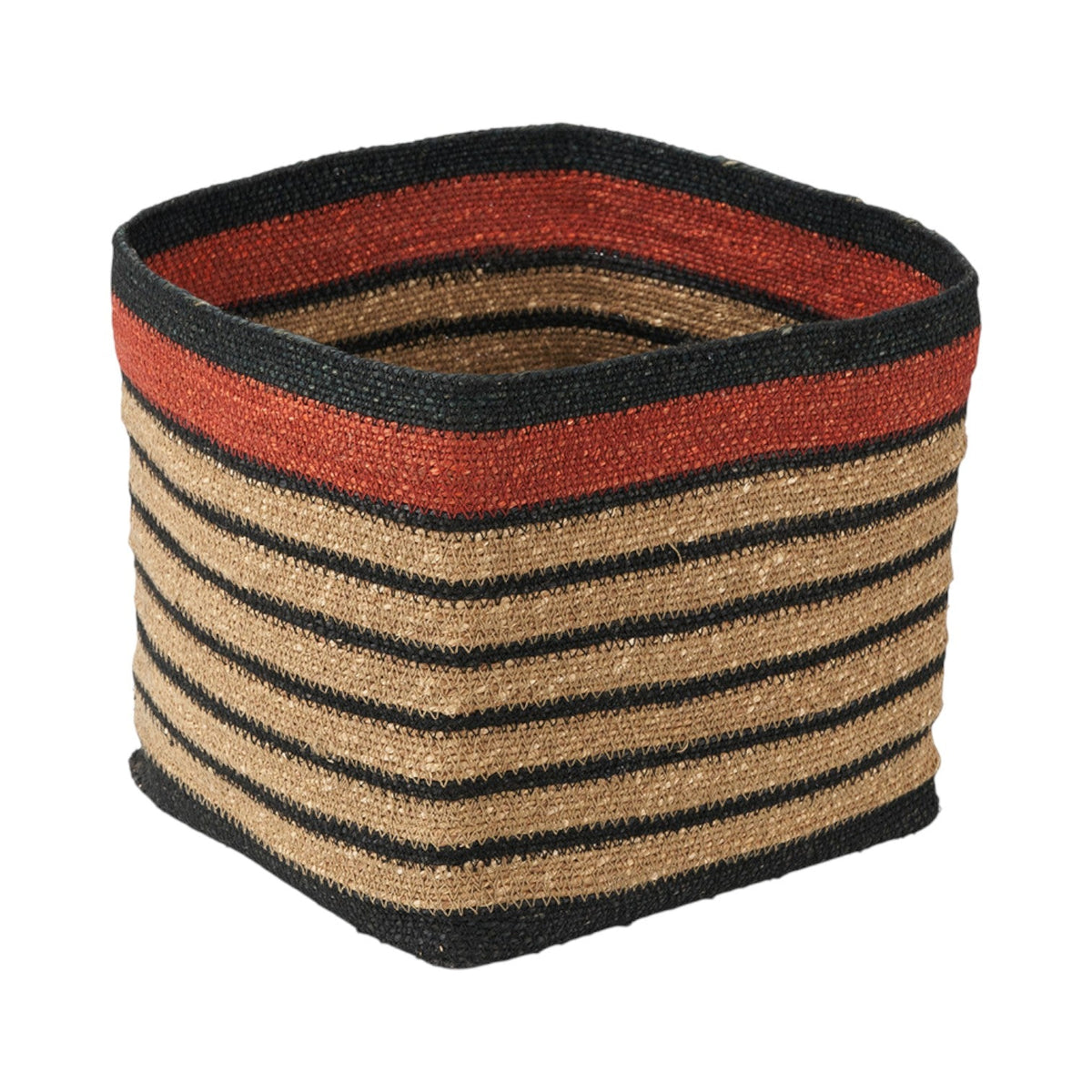 Seagrass Natural, Black and Terracotta Stripe Square Basket