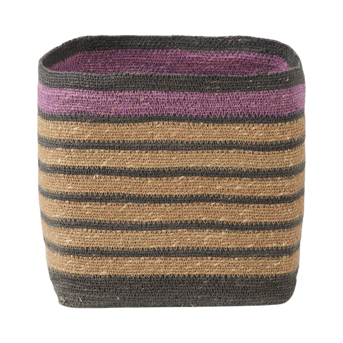 Seagrass Natural, Grey and Lilac Stripe Square Basket