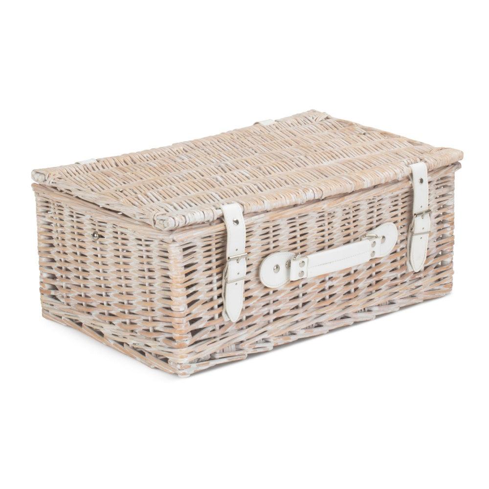 45cm White Wash Willow Wicker Picnic Basket