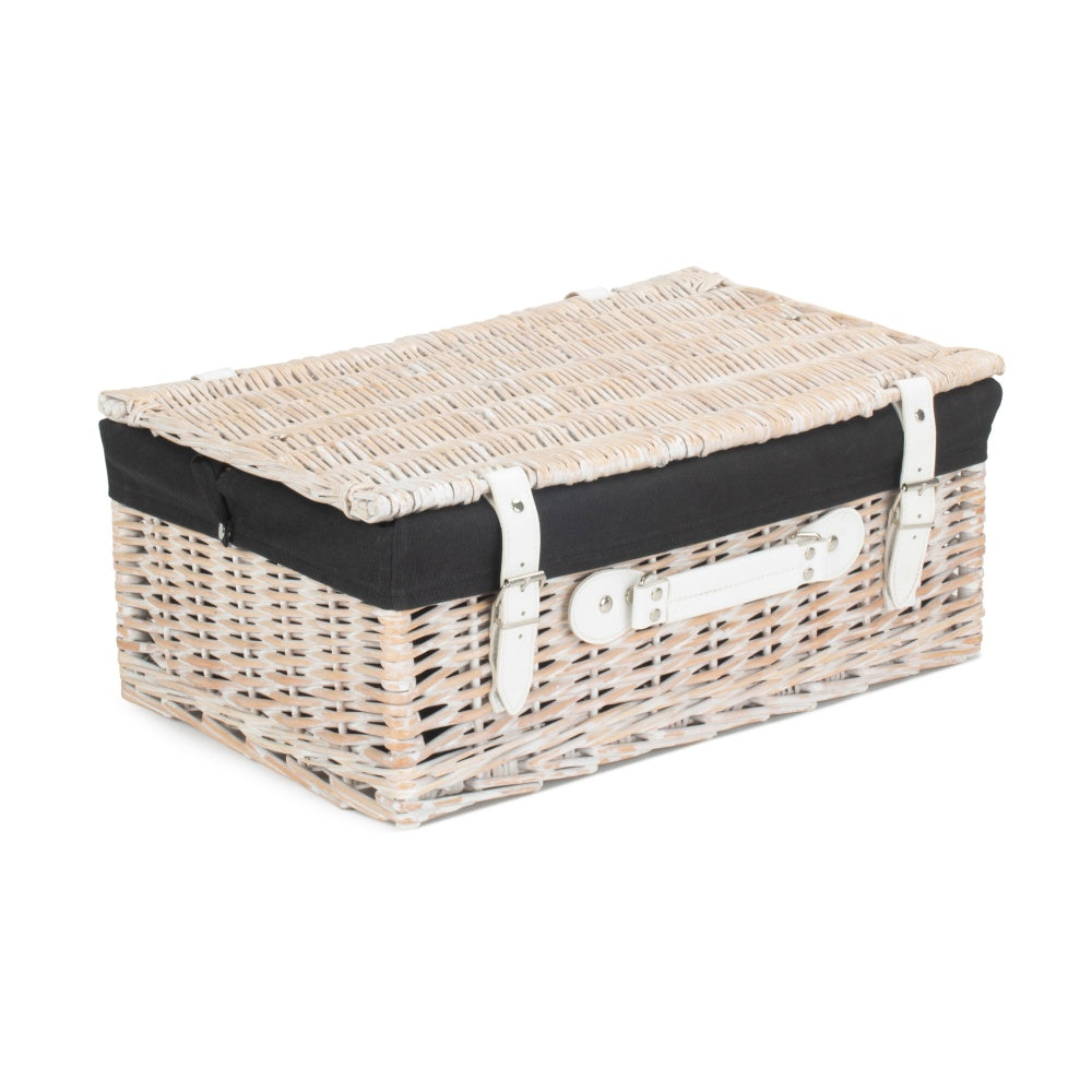 45cm White Wash Willow Wicker Picnic Basket