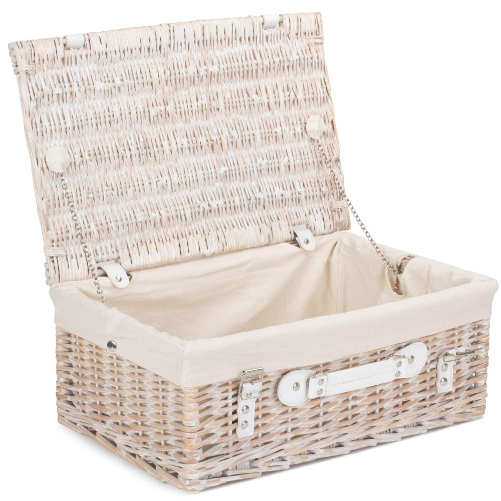 45cm White Wash Willow Wicker Picnic Basket