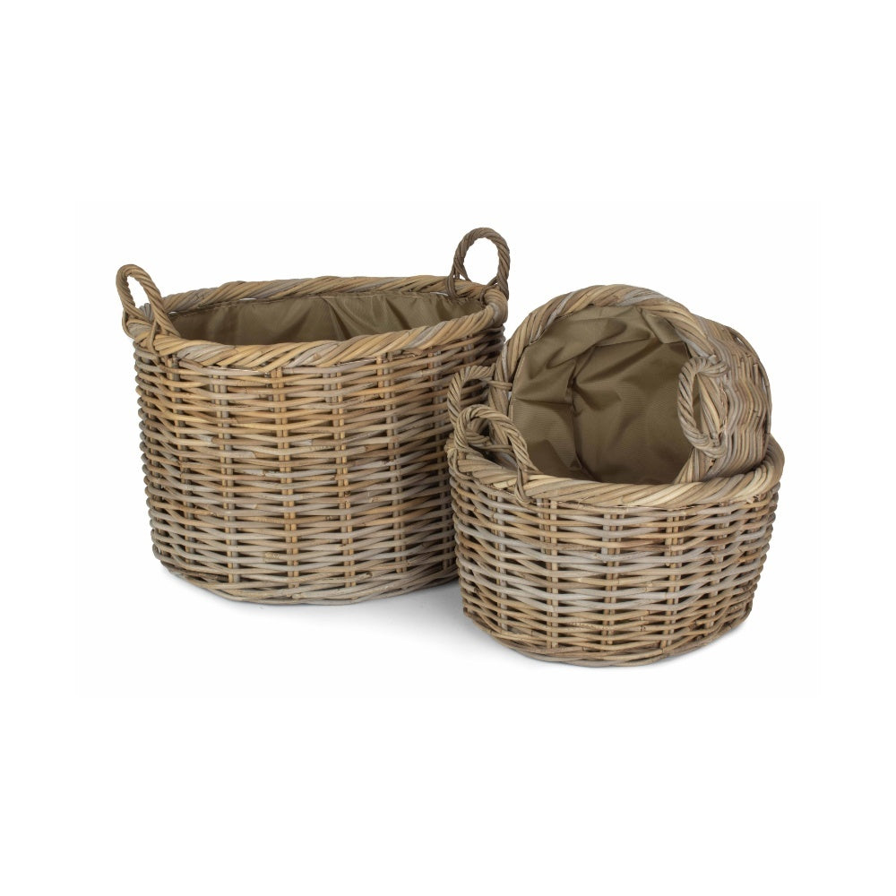 Oval Rattan Storage Log Basket With Cordura Lining