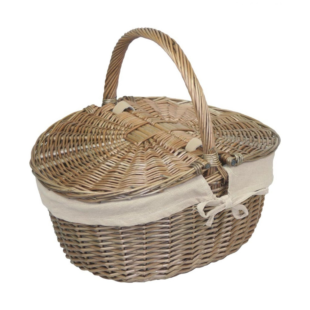 Wicker Antique Grey Finish Oval Picnic Basket