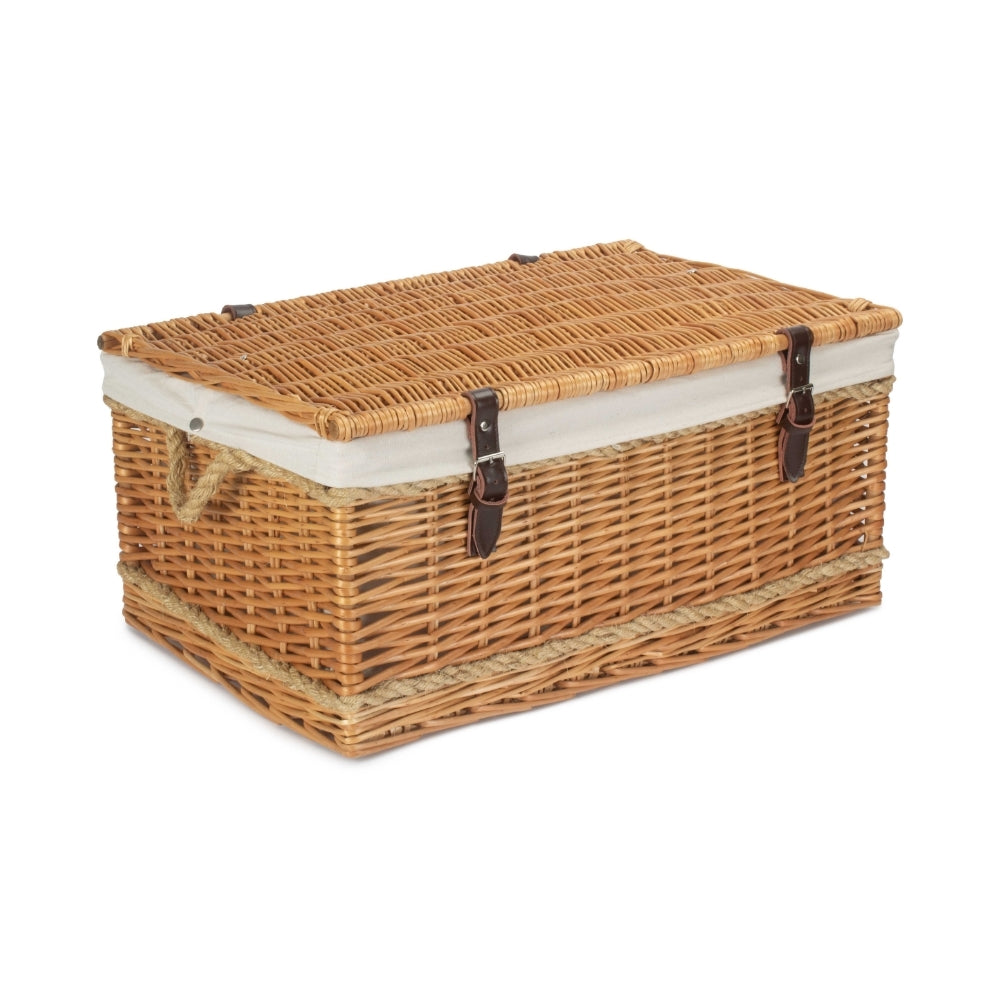 62cm Roped Handled Buff Willow Wicker Picnic Basket
