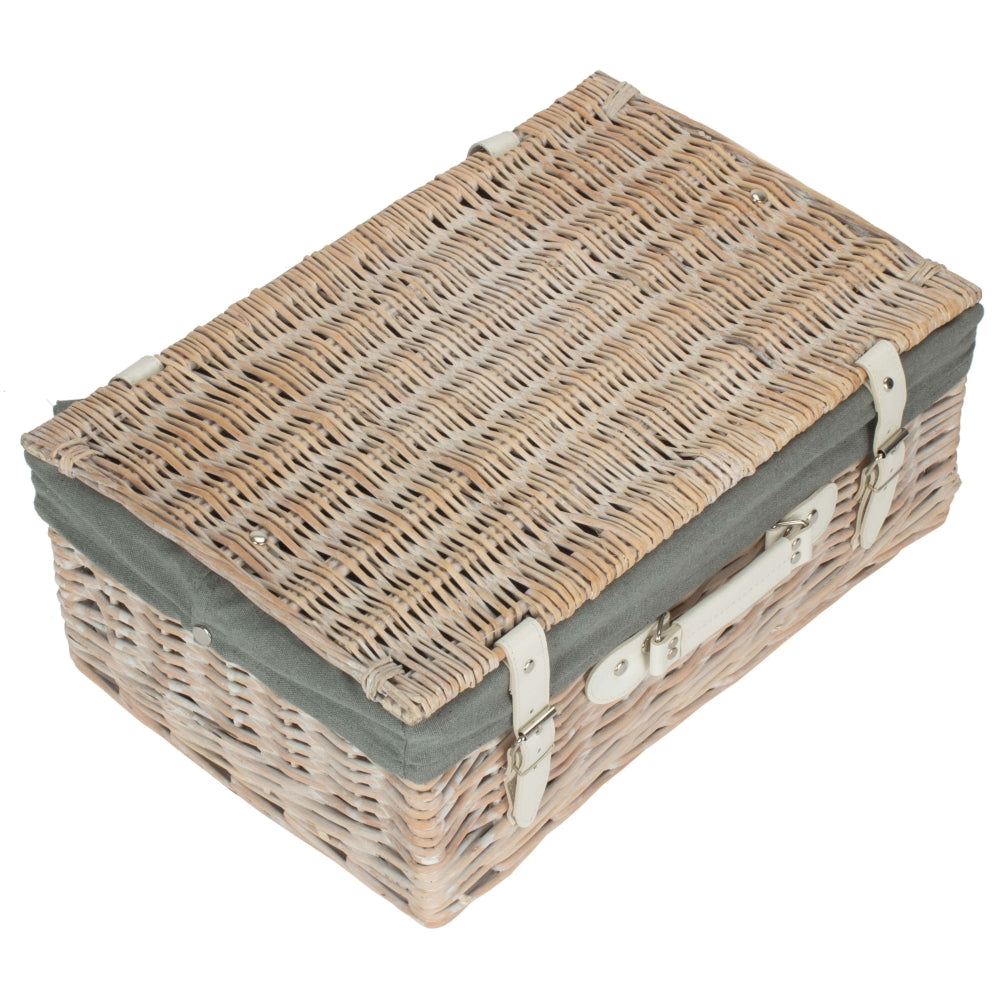 45cm White Wash Willow Wicker Picnic Basket