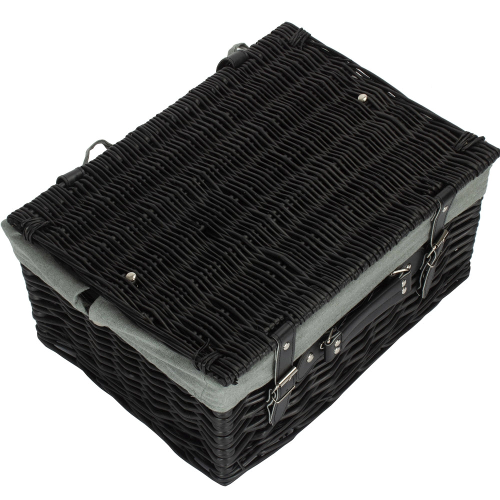41cm Black Painted Willow Picnic Basket with Cotton Lining