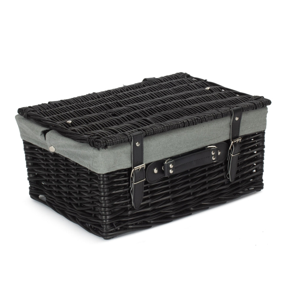 41cm Black Painted Willow Picnic Basket with Cotton Lining