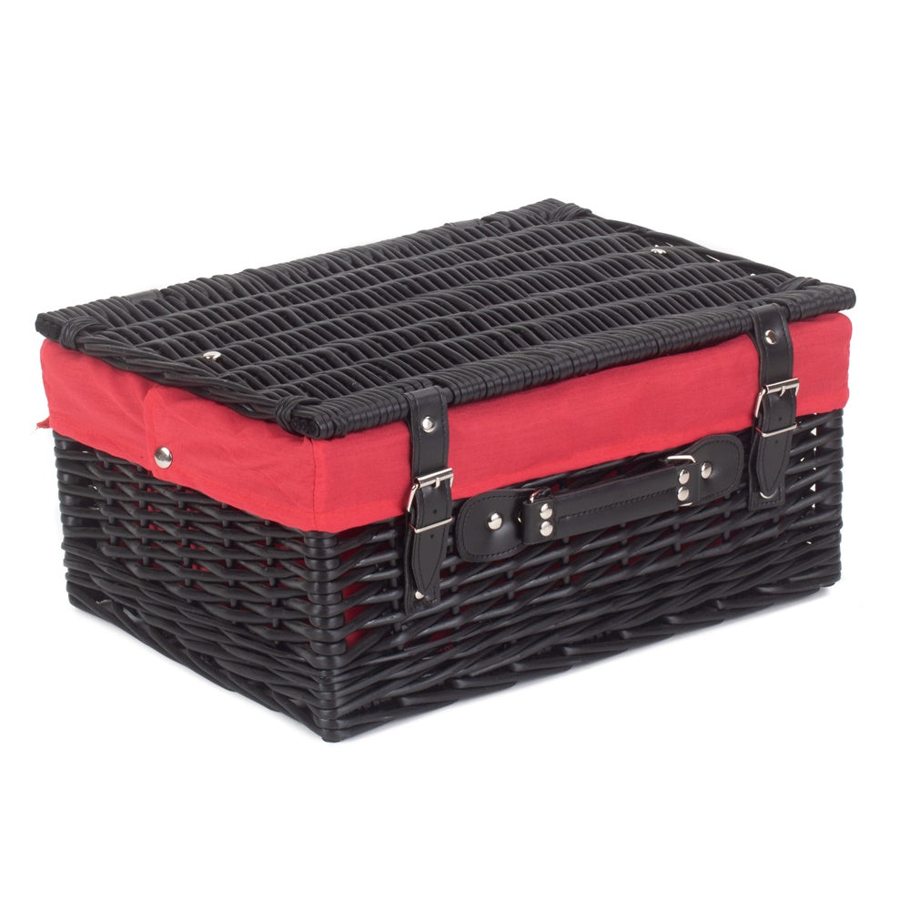 41cm Black Painted Willow Picnic Basket with Cotton Lining