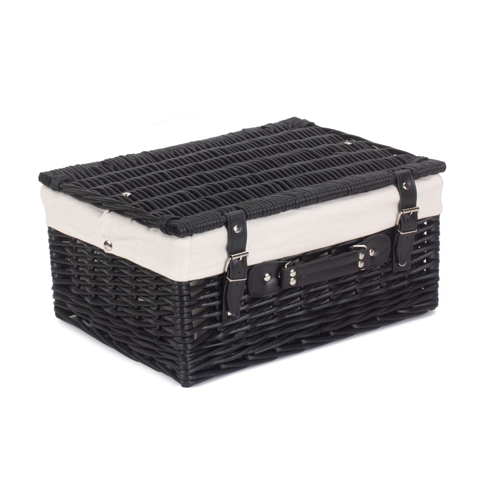 41cm Black Painted Willow Picnic Basket with Cotton Lining