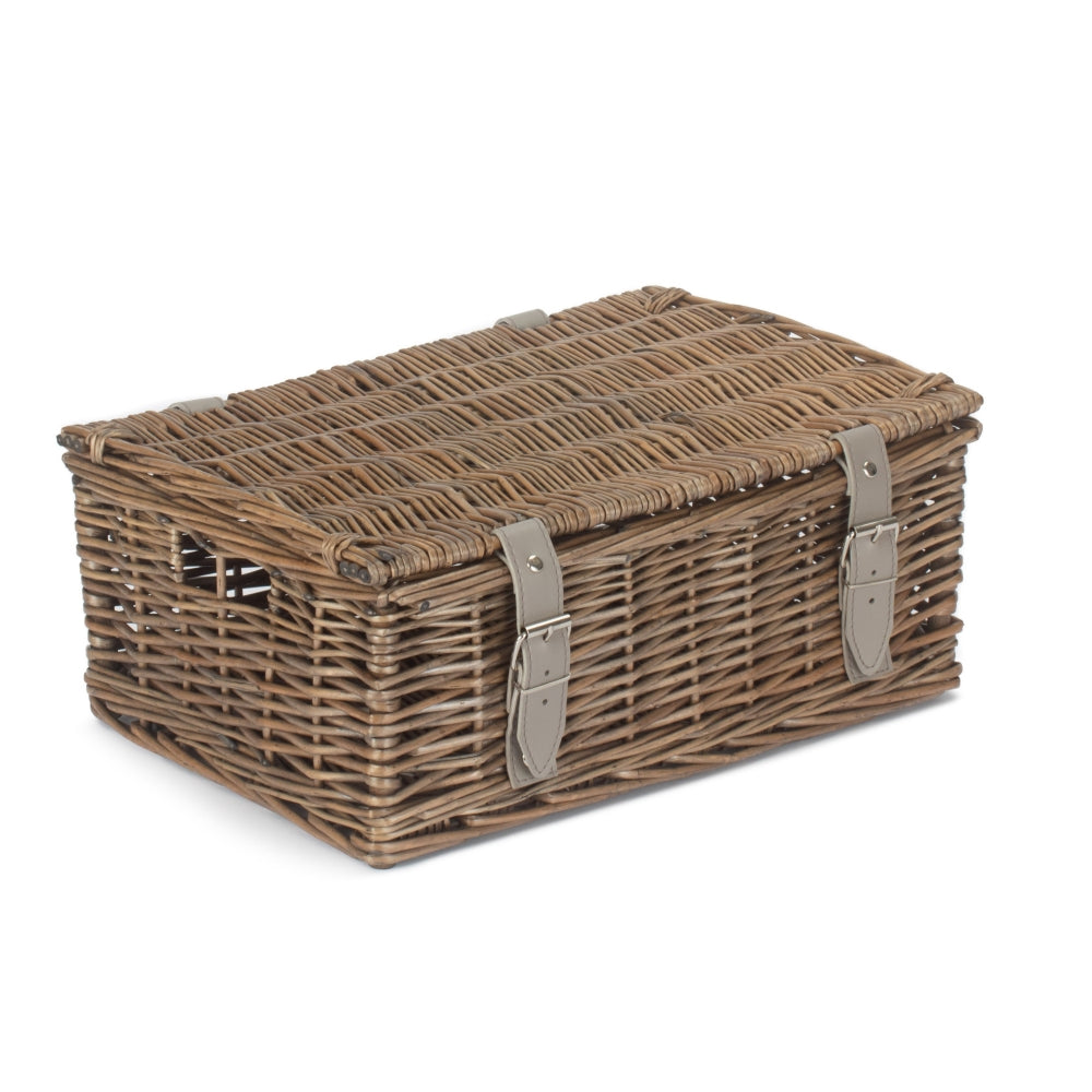 36cm Antique Wash Willow Wicker Picnic Basket