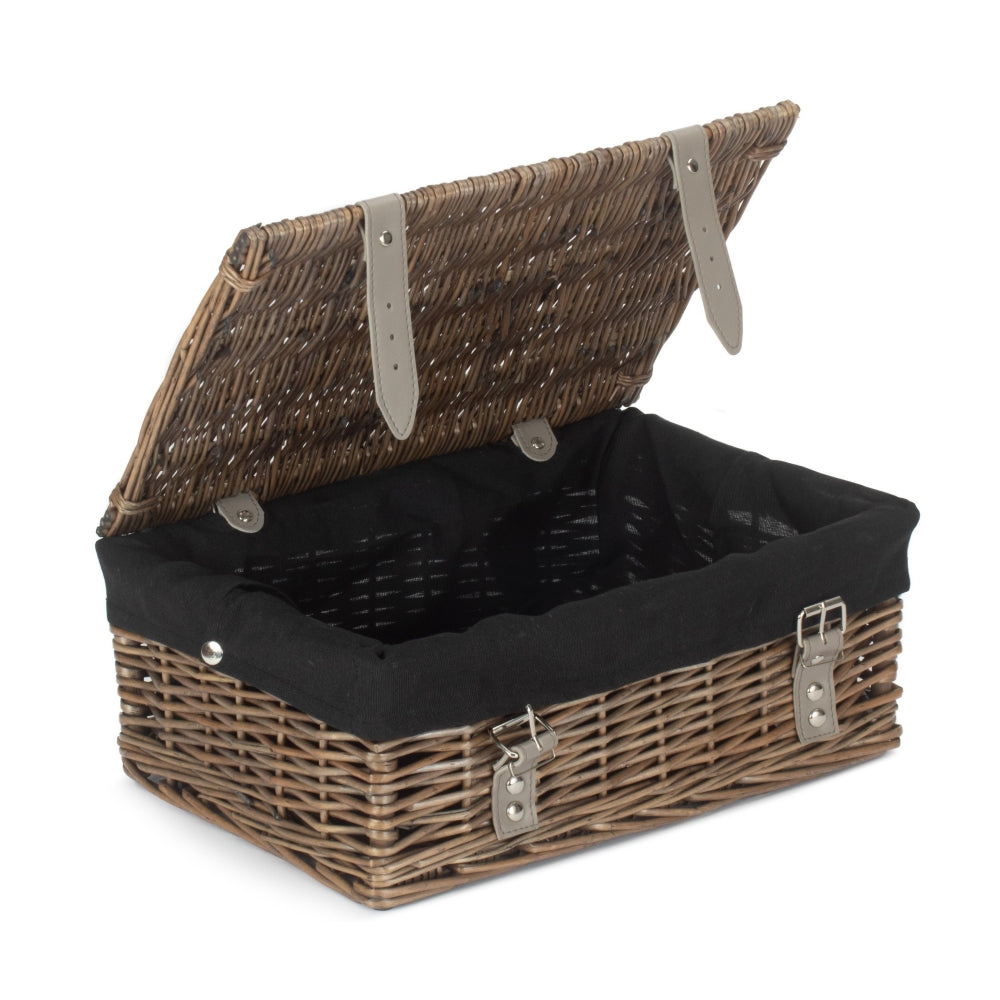 36cm Antique Wash Willow Wicker Picnic Basket