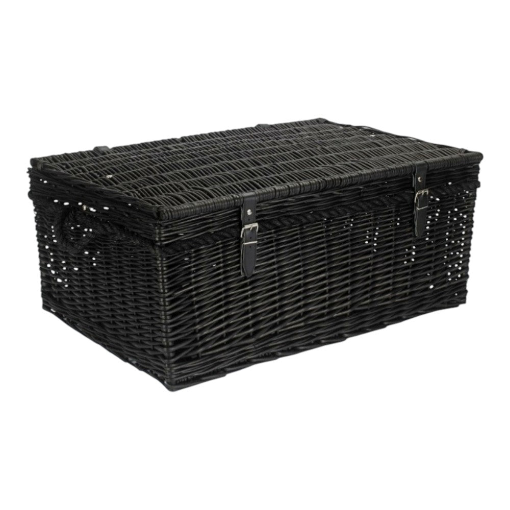 67cm Black Wicker Rope Handled Picnic Basket