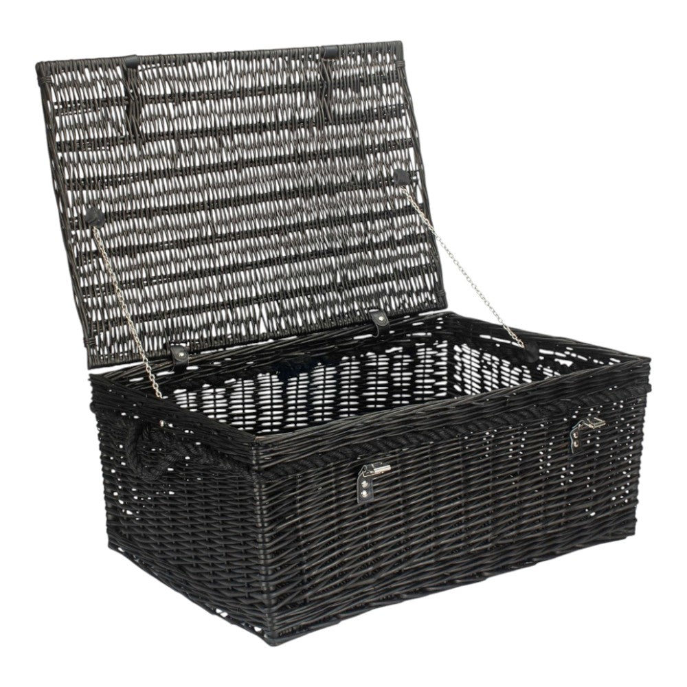 67cm Black Wicker Rope Handled Picnic Basket