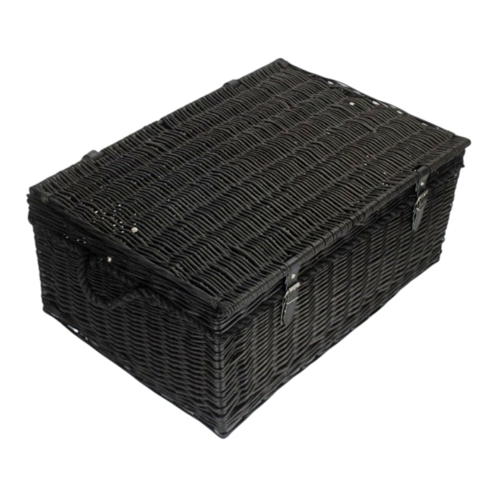 67cm Black Wicker Rope Handled Picnic Basket