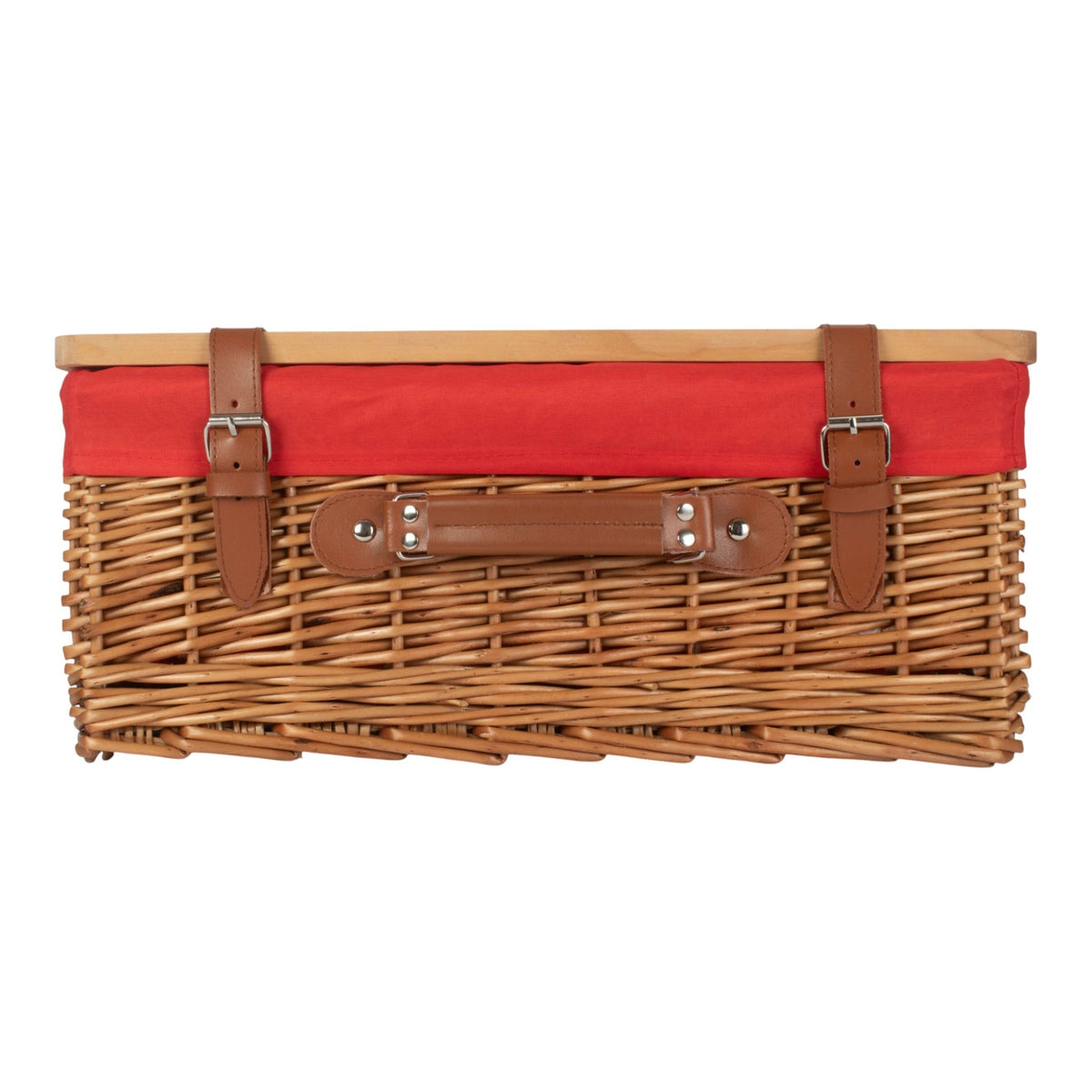Double Steamed White Lined Willow Empty Picnic Basket with Pinewood Lid