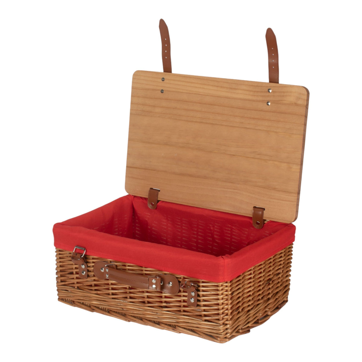 Double Steamed White Lined Willow Empty Picnic Basket with Pinewood Lid