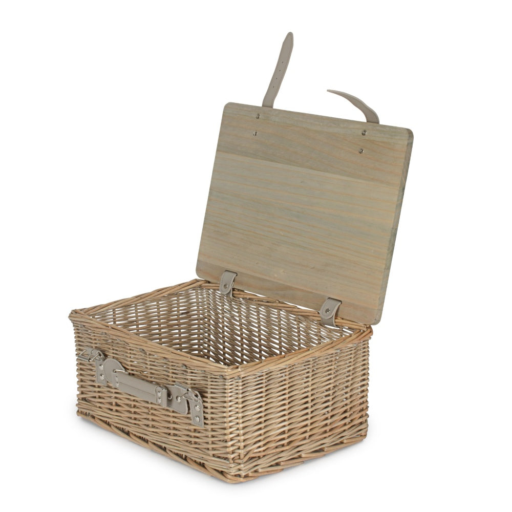 Antique Wash Empty Picnic Basket with Pinewood Lid
