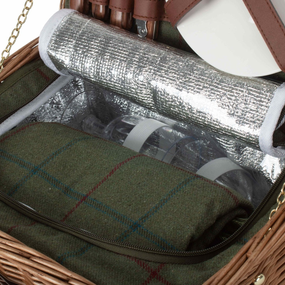 2 Person Green Tweed Classic Picnic Basket