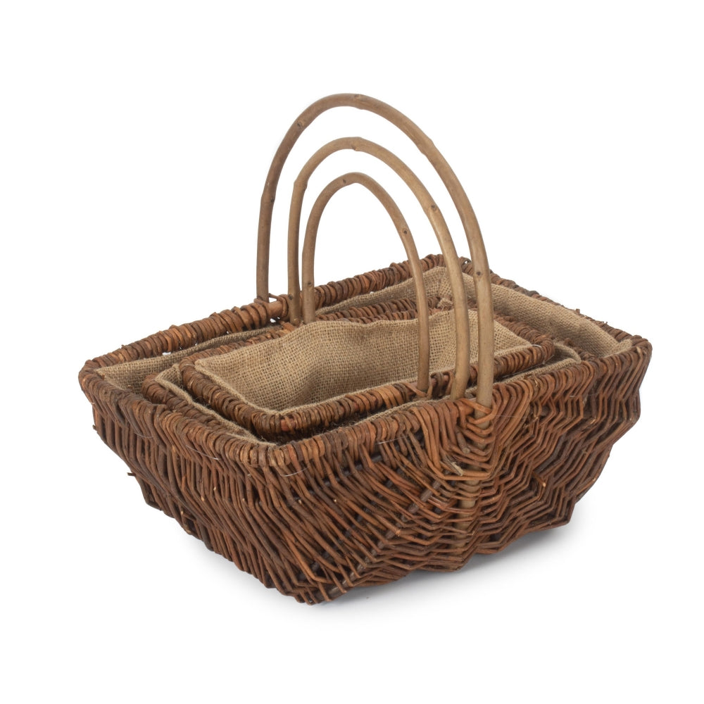 Rectangular Unpeeled Willow Garden Trug With Hessian Lining