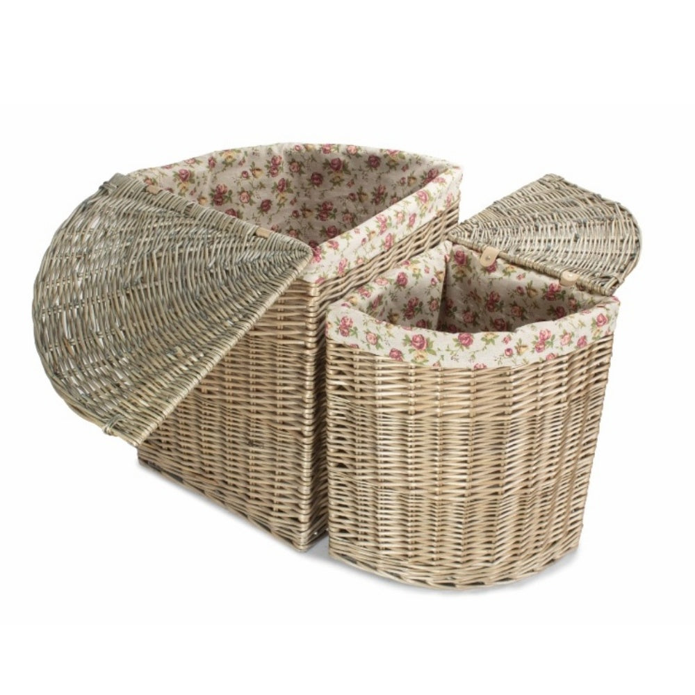 Antique Wash Corner Garden Rose Cotton Lined Laundry Basket