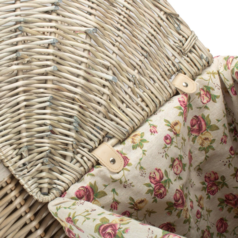 Antique Wash Corner Garden Rose Cotton Lined Laundry Basket