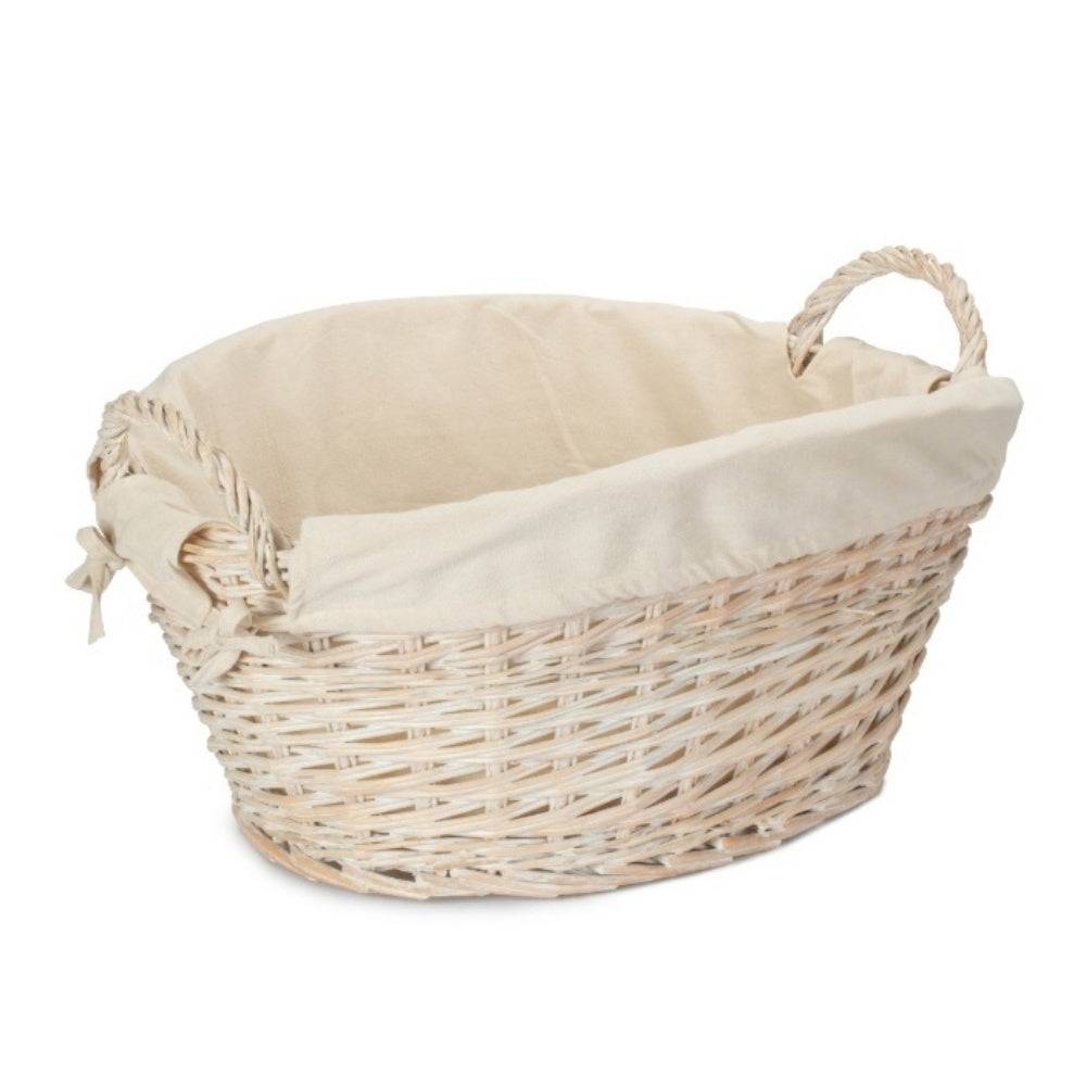 White Wash Finish Wicker Laundry Basket