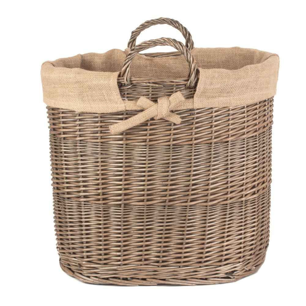 Hessian Lined Oval Wicker Log Basket