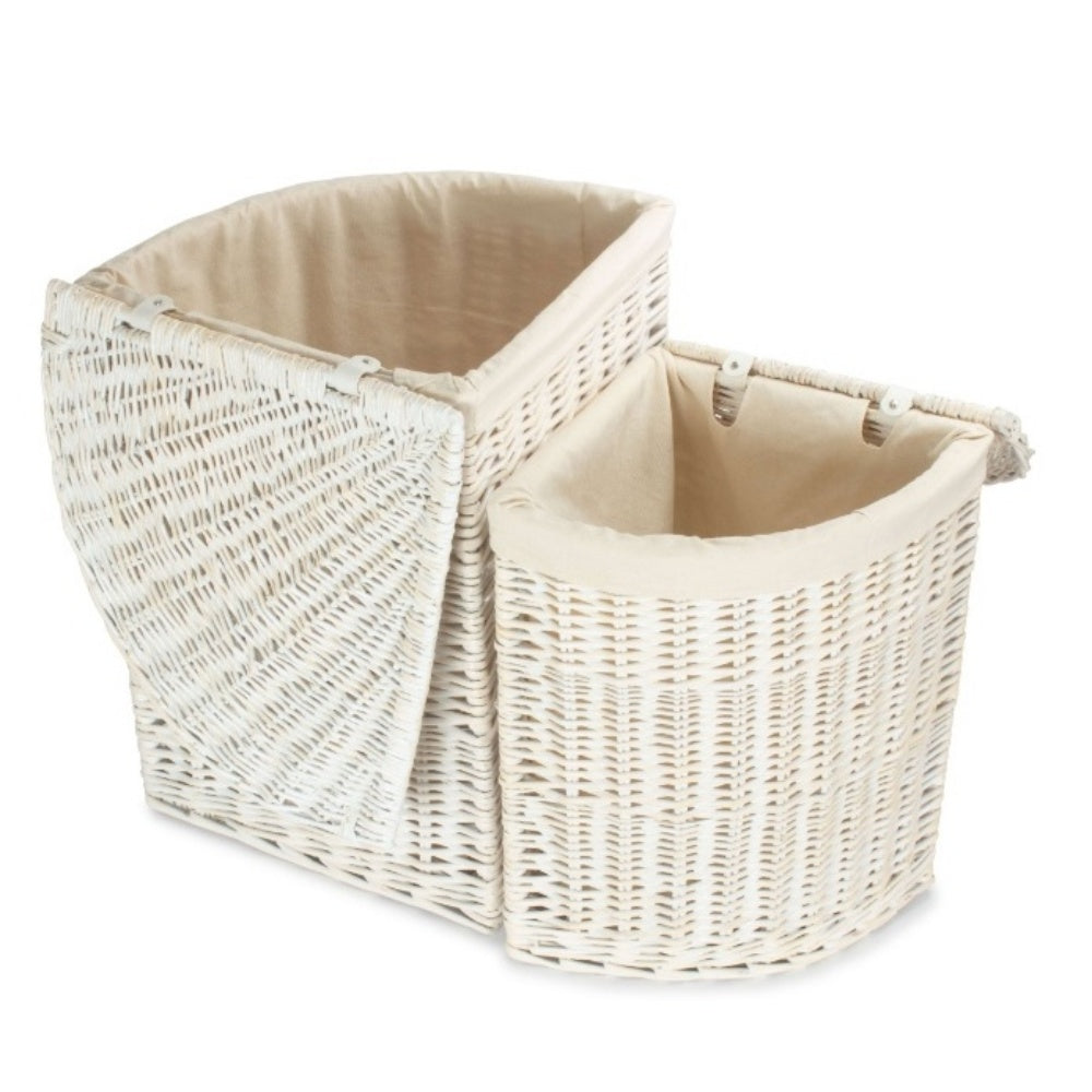 White Wash Corner Cotton Lined Wicker Laundry Basket