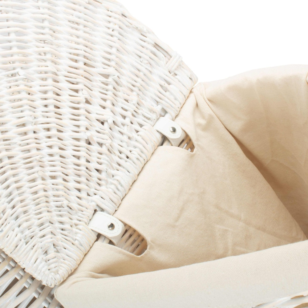 White Wash Corner Cotton Lined Wicker Laundry Basket