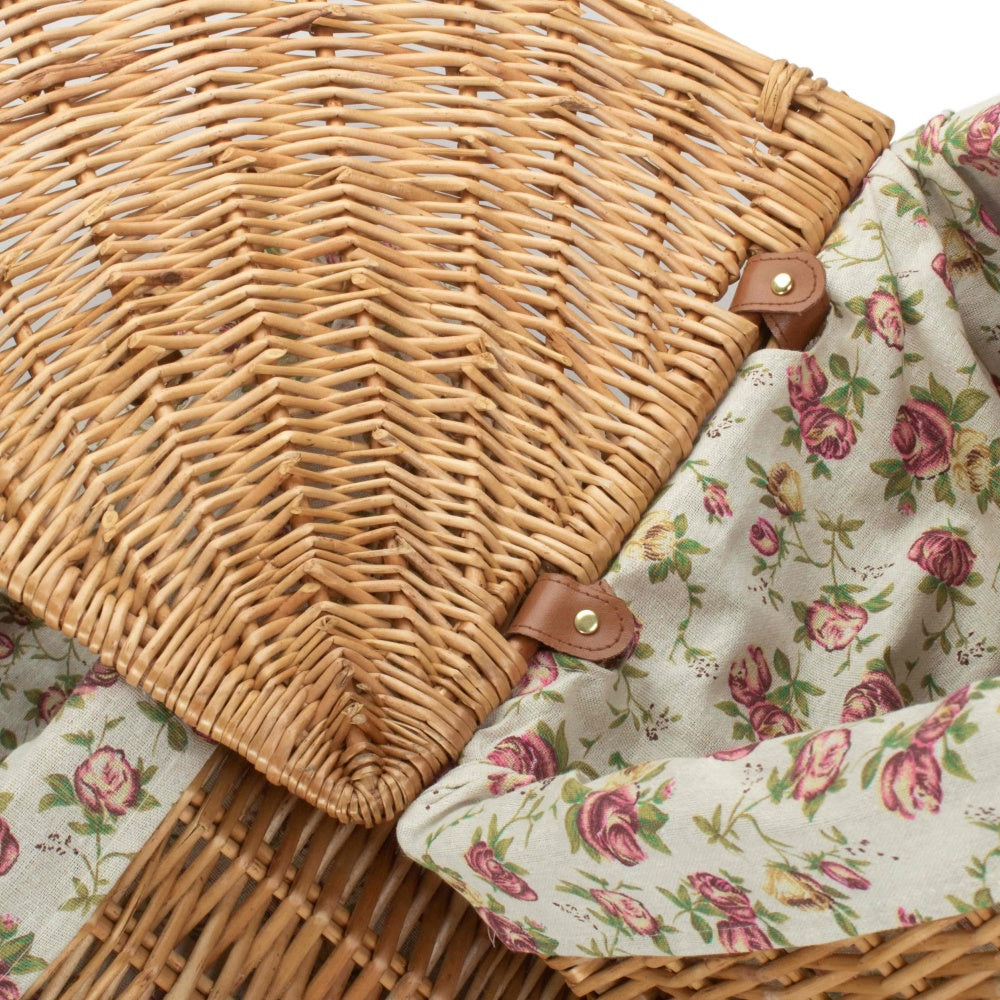 Light Steamed Corner Garden Rose Lined Wicker Laundry Basket
