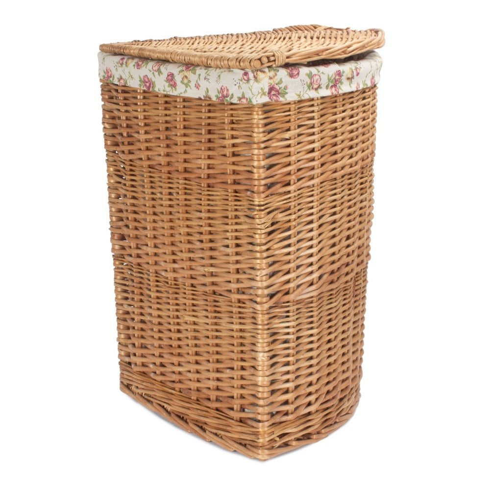 Light Steamed Corner Garden Rose Lined Wicker Laundry Basket