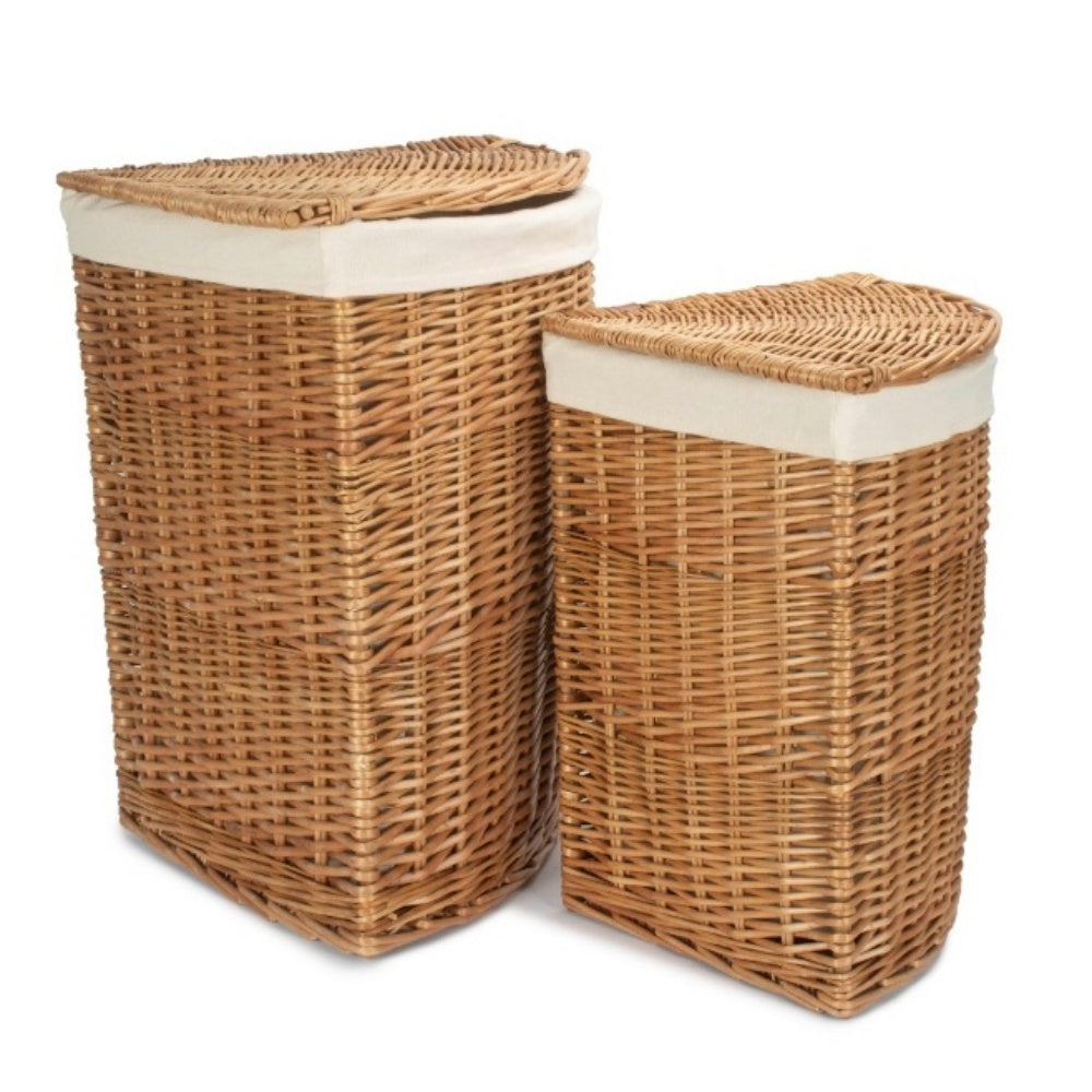 Light Steamed Corner White Cotton Lined Wicker Laundry Basket