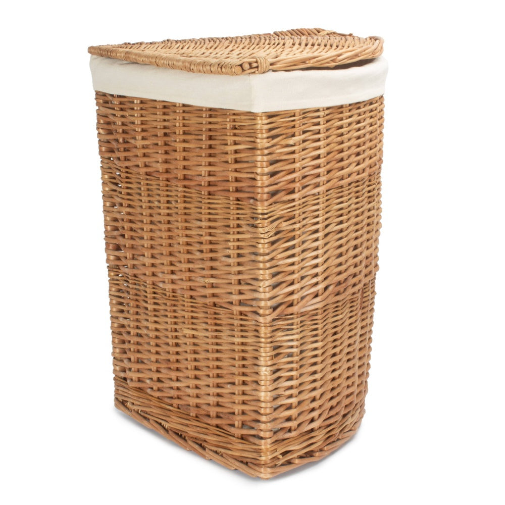 Light Steamed Corner White Cotton Lined Wicker Laundry Basket