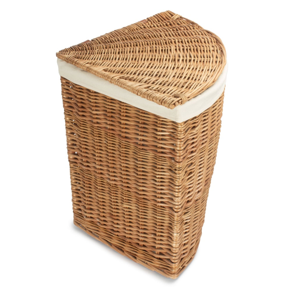 Light Steamed Corner White Cotton Lined Wicker Laundry Basket