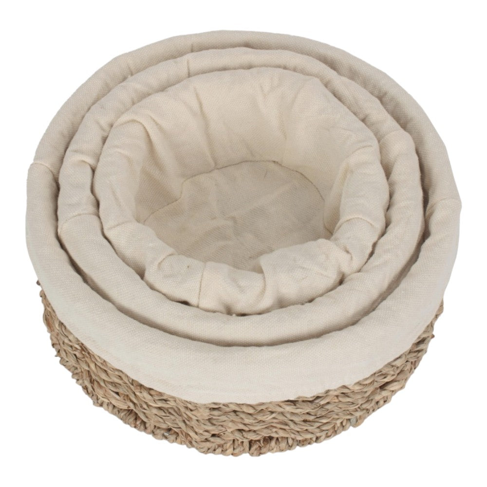 Set of 3 Round Cotton Lined Seagrass Trays
