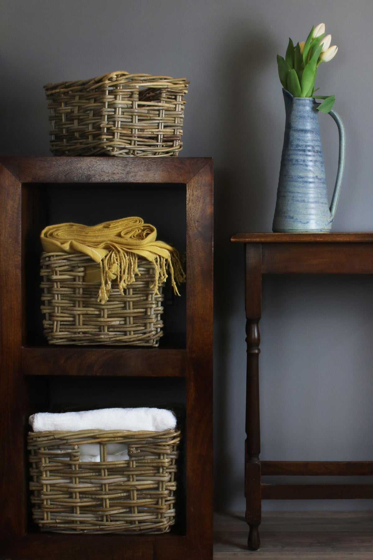 Rectangular Grey Rattan Storage Baskets