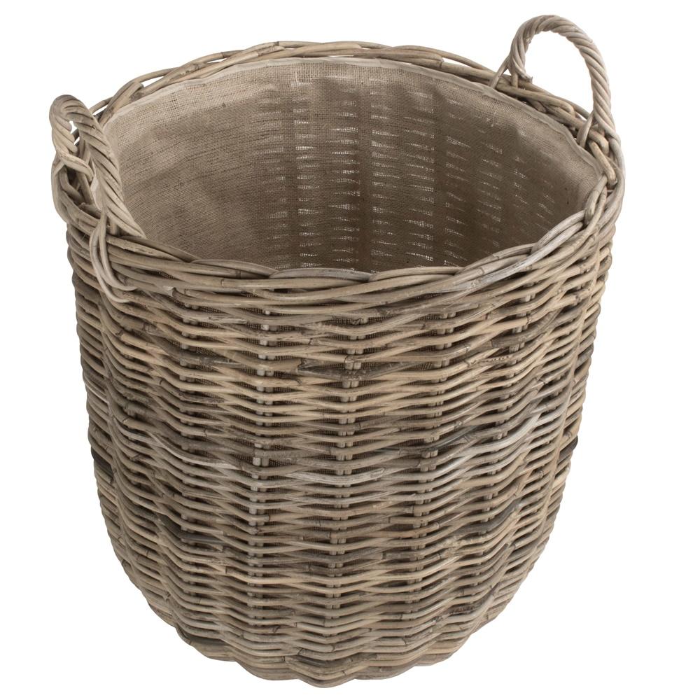 Hessian Lined Tall Round Fireside Rattan Log Basket