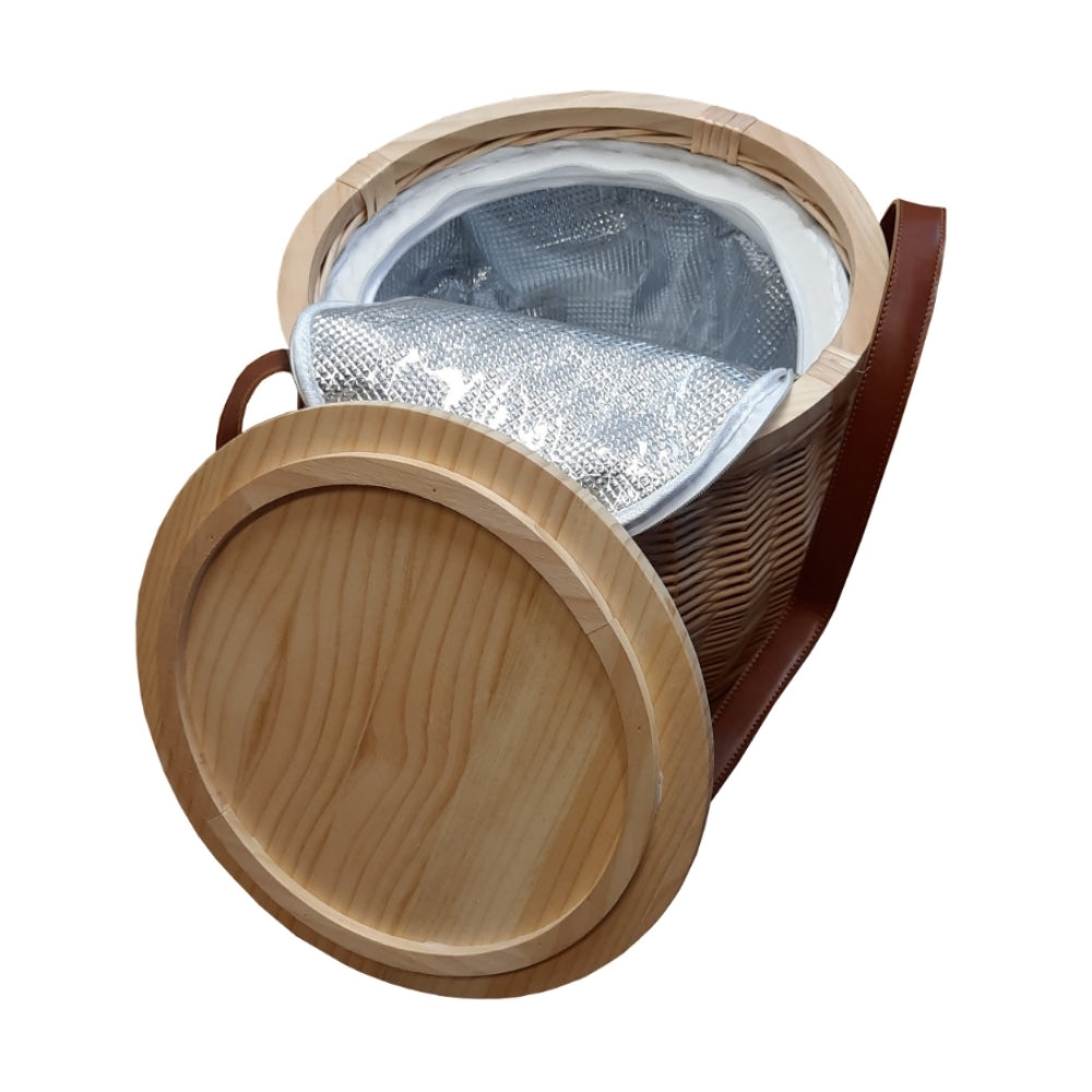 Round Insulated Wicker Cool Basket with Chopping Board Lid